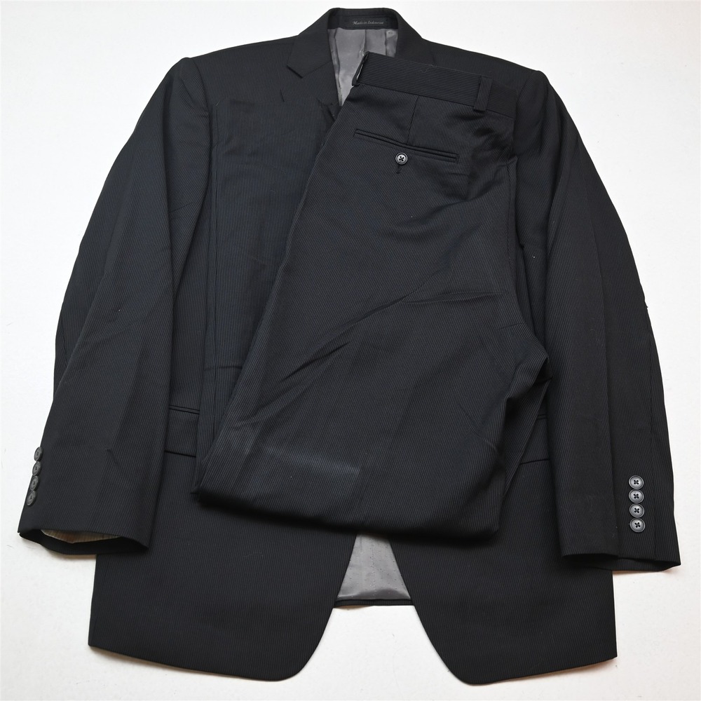Calvin Klein 40R 34x32 Black Striped Wool Mens Jacket Pants Suit